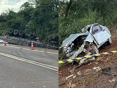 AGORA: batida entre carreta e carro mata homem na BR-163 em Nova Alvorada do Sul