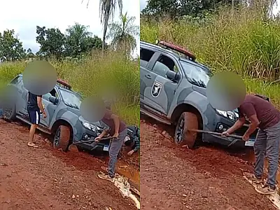 Nem o camburão aguenta: rua de Campo Grande 'engole' até viatura da PMMS