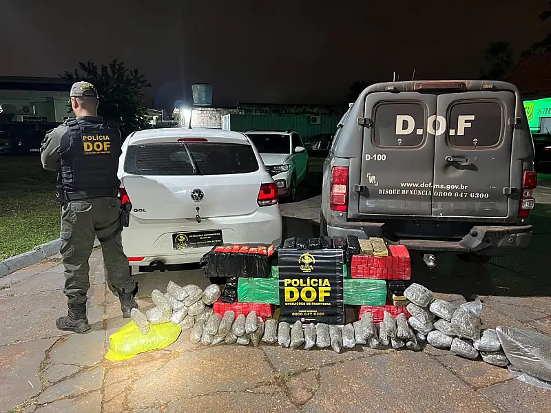 DOF intercepta Gol recheado com 206 kg de drogas na fronteira de MS