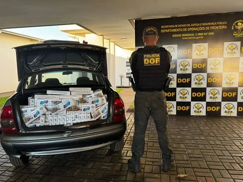 Corsa abandonado com 750 pacotes de cigarros é apreendido pelo DOF em Ponta Porã