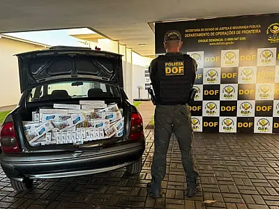 Corsa abandonado com 750 pacotes de cigarros é apreendido pelo DOF em Ponta Porã