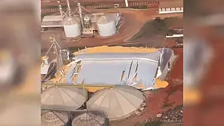 Silo de grãos de cooperativa desaba em São Gabriel do Oeste
