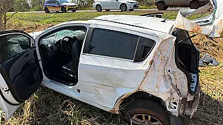 Motorista fica ferido após carro capotar na BR-163, em Nova Alvorada do Sul
