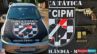 Carro usado em execução é apreendido com 2 armas e R$ 24 mil em Sidrolândia