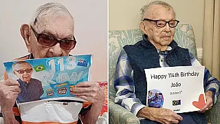 227 anos em uma foto: brasileiro e australiano mais velhos do mundo celebram aniversário no mesmo dia